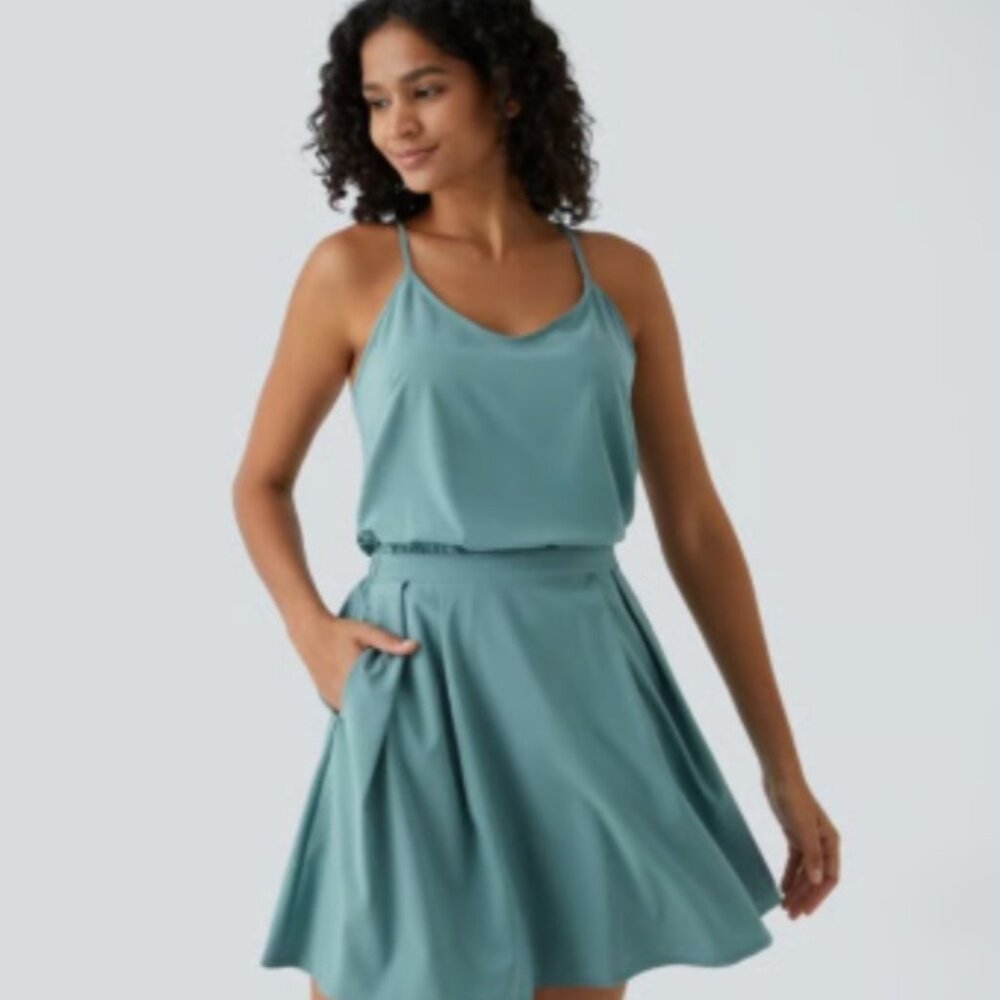 Halara Breezeful Slip Dress Lightweight Adjustable Straps Pleated Mini Sz M  10